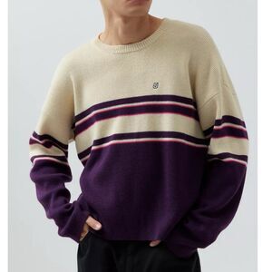 URBAN OUTFITTERS Shimmer Stripe Crew Neck Sweater Men's Size XL Purple
